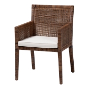 bali & pari Karis Rattan Dining Chair with Cushion - Handwoven Wicker Armchair with Mahogany Wood Frame, Coastal Boho Style Indoor Seating, Antique Coffee